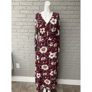 Ambition Women Burgundy Floral Long Sleeve Side Slit Maxi Dress Size S